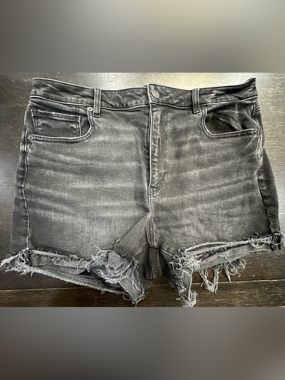 American Eagle Outfitters Black Denim Shorts with Frayed Hem